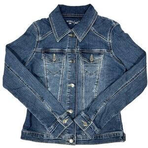 Riders by Lee Trucker Jean Jacket Womens Small Faded Stretch Denim Grunge School